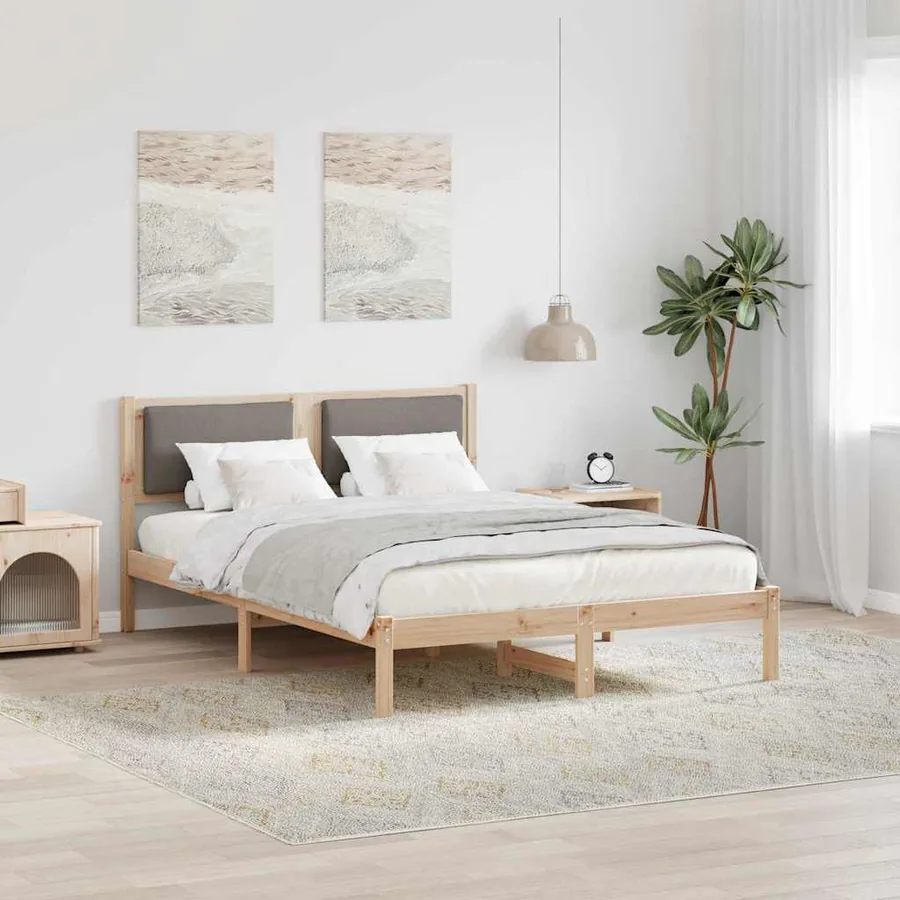 Cadre de lit avec tête de lit Taupe 160 x 200 cm Pin massif