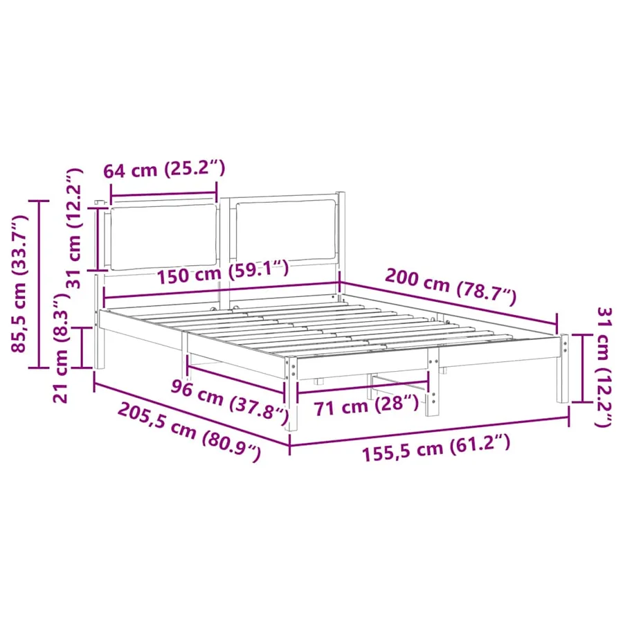 Cadre de lit Gris clair 150 x 200 cm Pin massif - 11