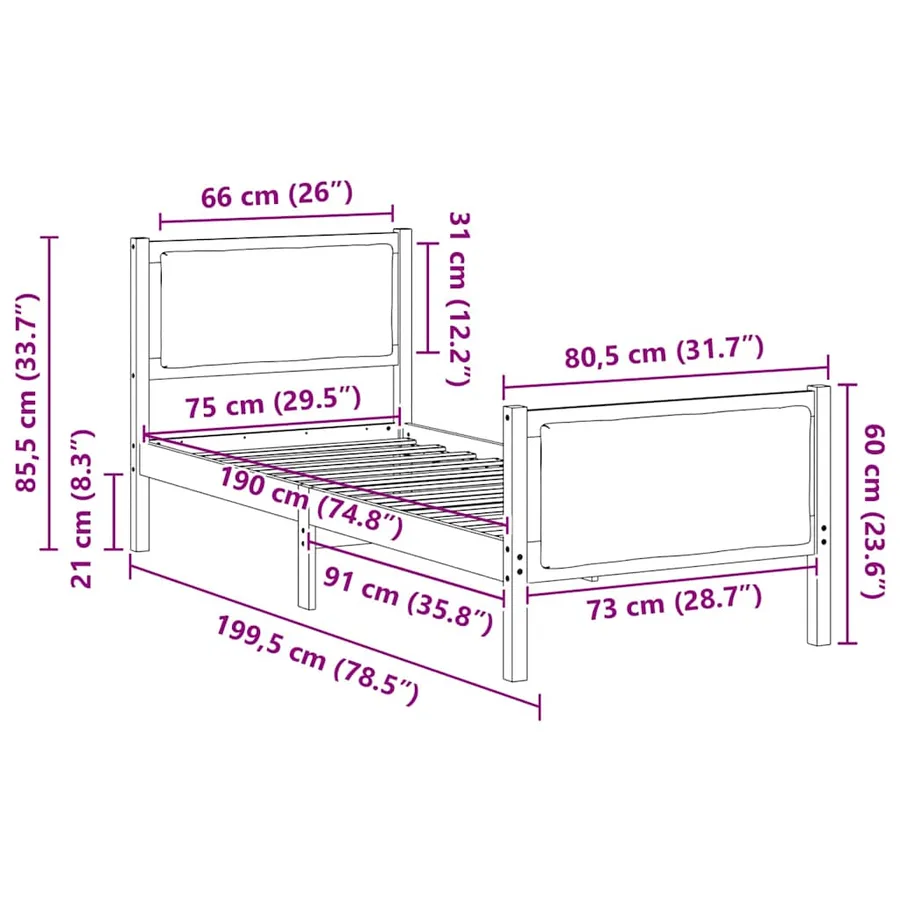 Cadre de lit avec tête de lit Gris clair 75 x 190 cm tissu - 11