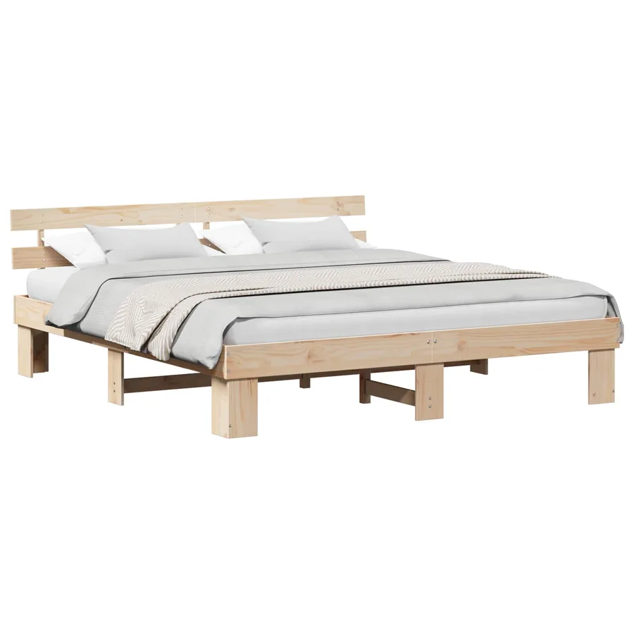 Cadre de lit avec tête de lit Naturel 200 x 200 cm Pin massif - 2
