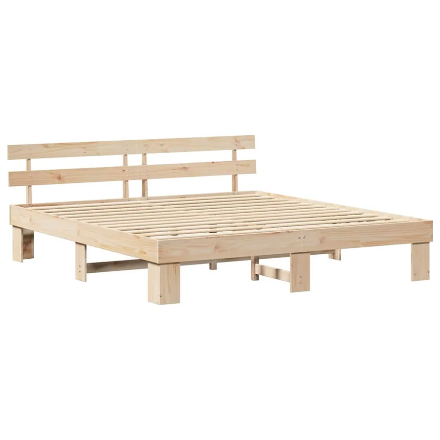 Cadre de lit avec tête de lit Naturel 200 x 200 cm Pin massif - 4