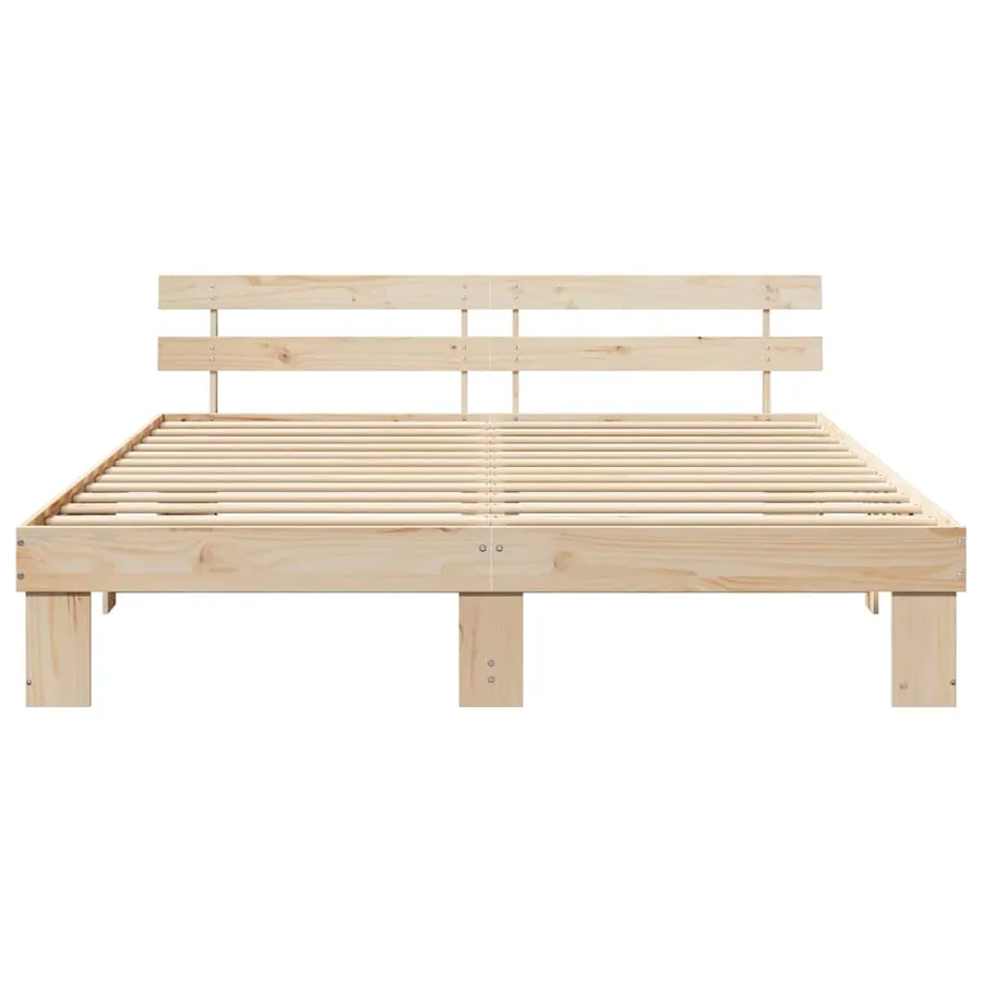 Cadre de lit avec tête de lit Naturel 200 x 200 cm Pin massif - 5