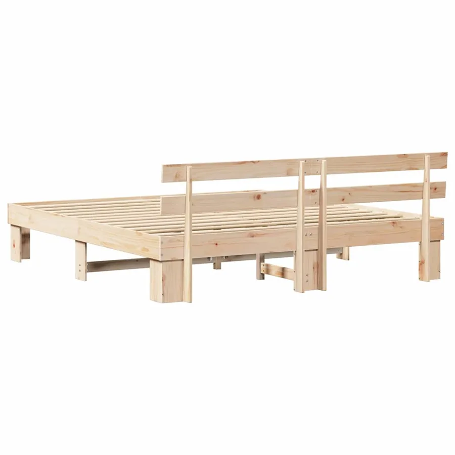 Cadre de lit avec tête de lit Naturel 200 x 200 cm Pin massif - 7
