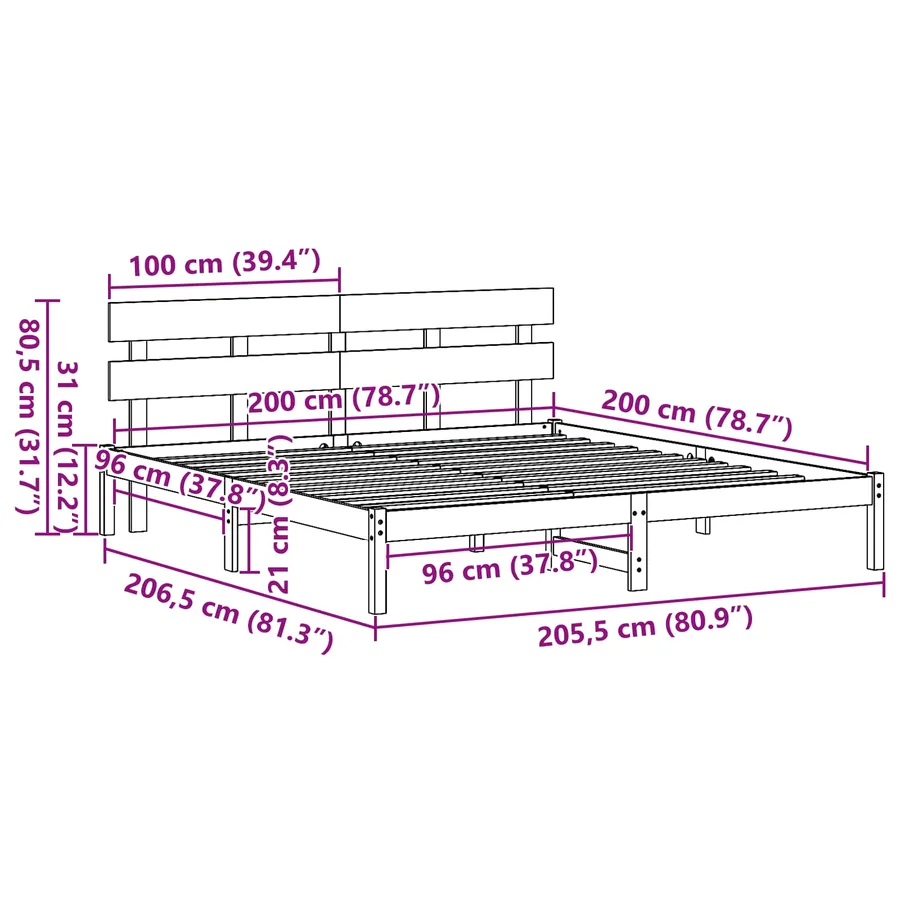 Cadre de lit Marron 200 x 200 cm Bois de pin massif - 11