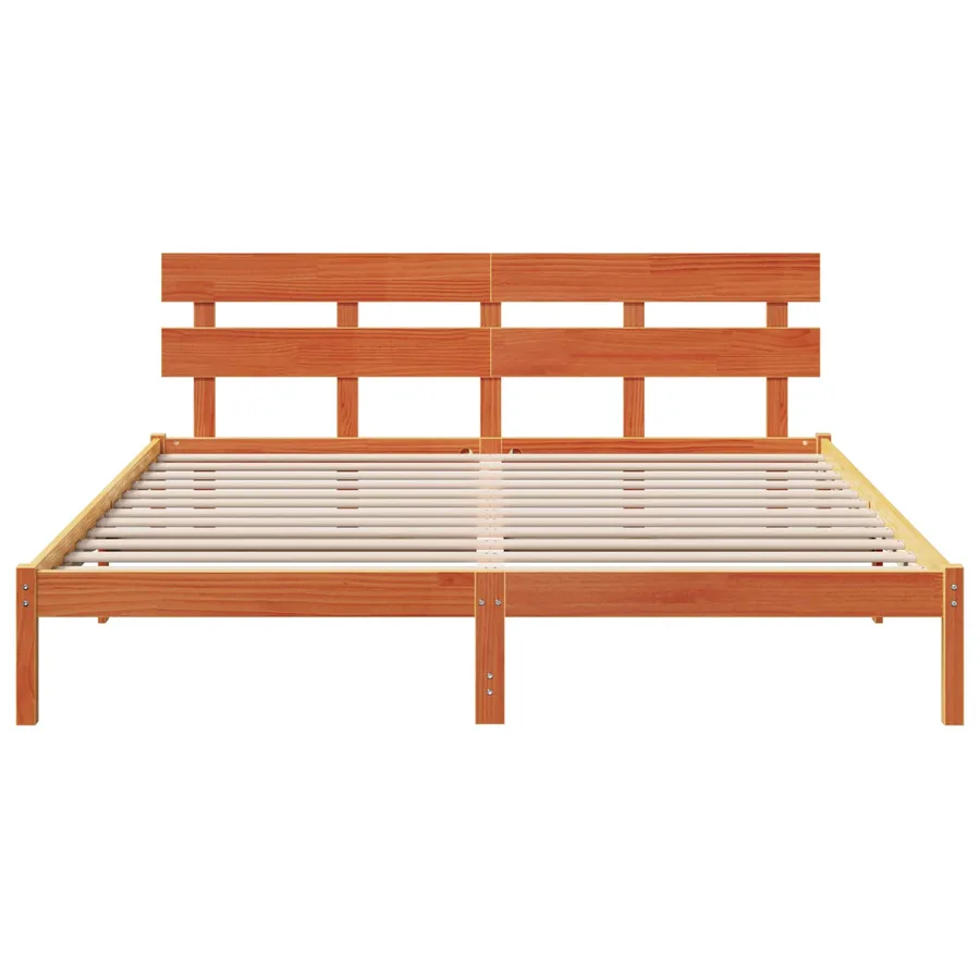 Cadre de lit Marron 200 x 200 cm Bois de pin massif - 3
