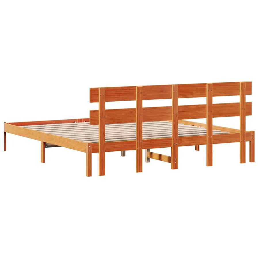 Cadre de lit Marron 200 x 200 cm Bois de pin massif - 7