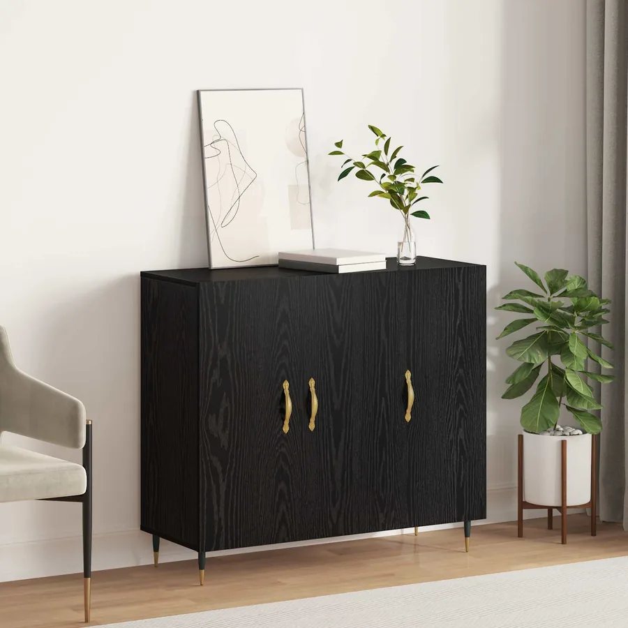 Buffet Chêne noir 90 x 34 x 80 cm Bois d'ingénierie