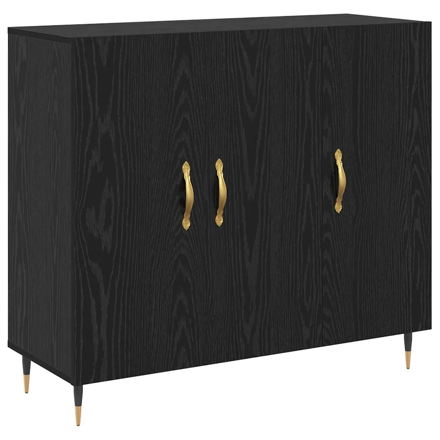 Buffet Chêne noir 90 x 34 x 80 cm Bois d'ingénierie - 2