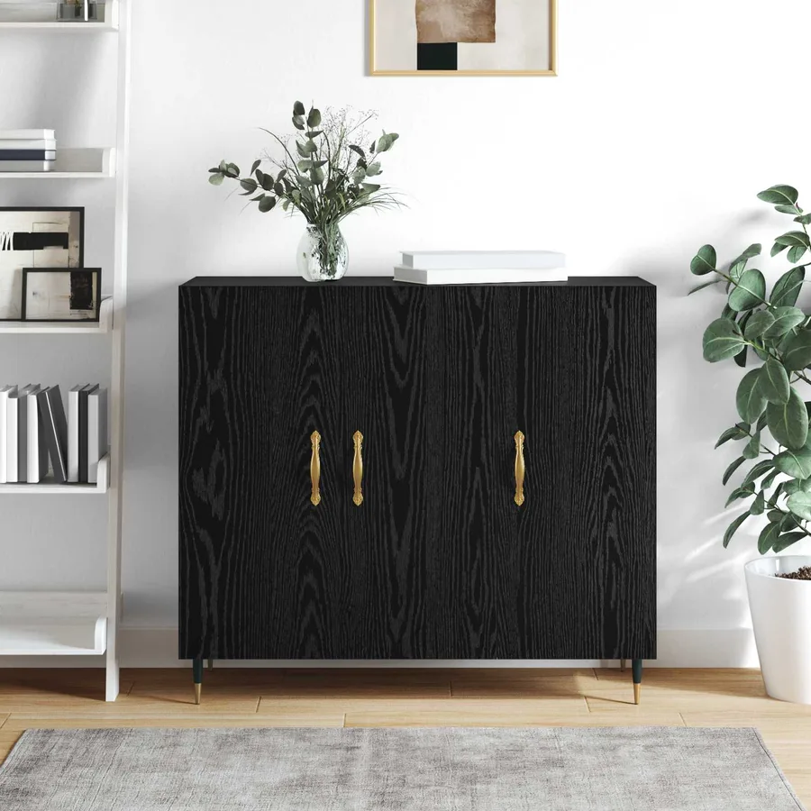 Buffet Chêne noir 90 x 34 x 80 cm Bois d'ingénierie - 4