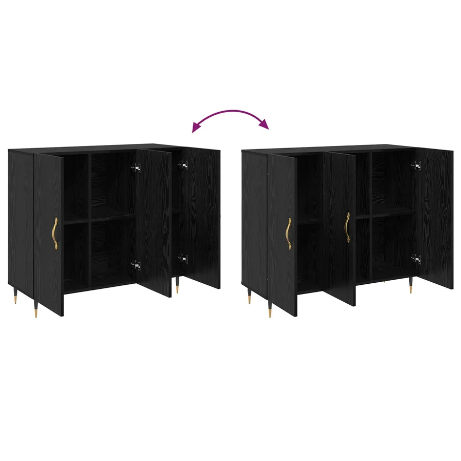 Buffet Chêne noir 90 x 34 x 80 cm Bois d'ingénierie - 8