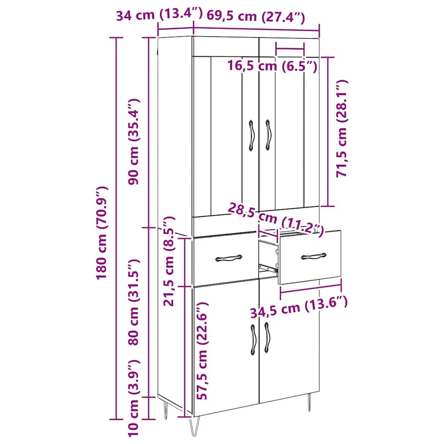 Haut Armoire Chêne artisanal 69,5 x 34 x 90 cm - 15