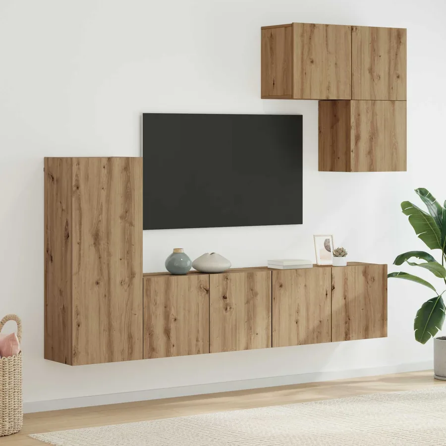 Unité murale de TV 5 pcs Chêne artisanal Bois d'ingénierie
