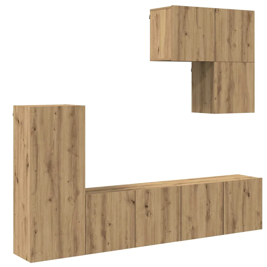 Unité murale de TV 5 pcs Chêne artisanal Bois d'ingénierie - 2
