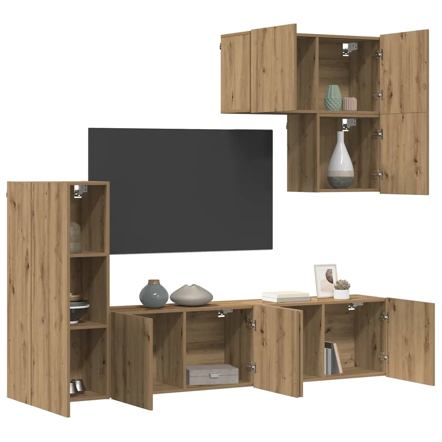 Unité murale de TV 5 pcs Chêne artisanal Bois d'ingénierie - 3