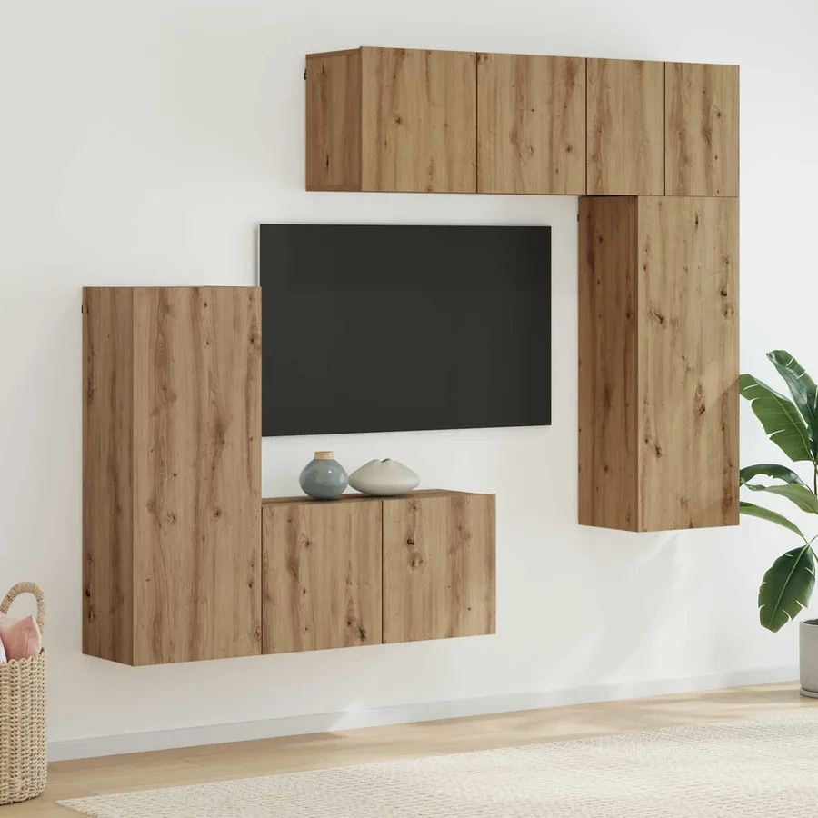 Unité murale de TV 5 pcs Chêne artisanal Bois d'ingénierie