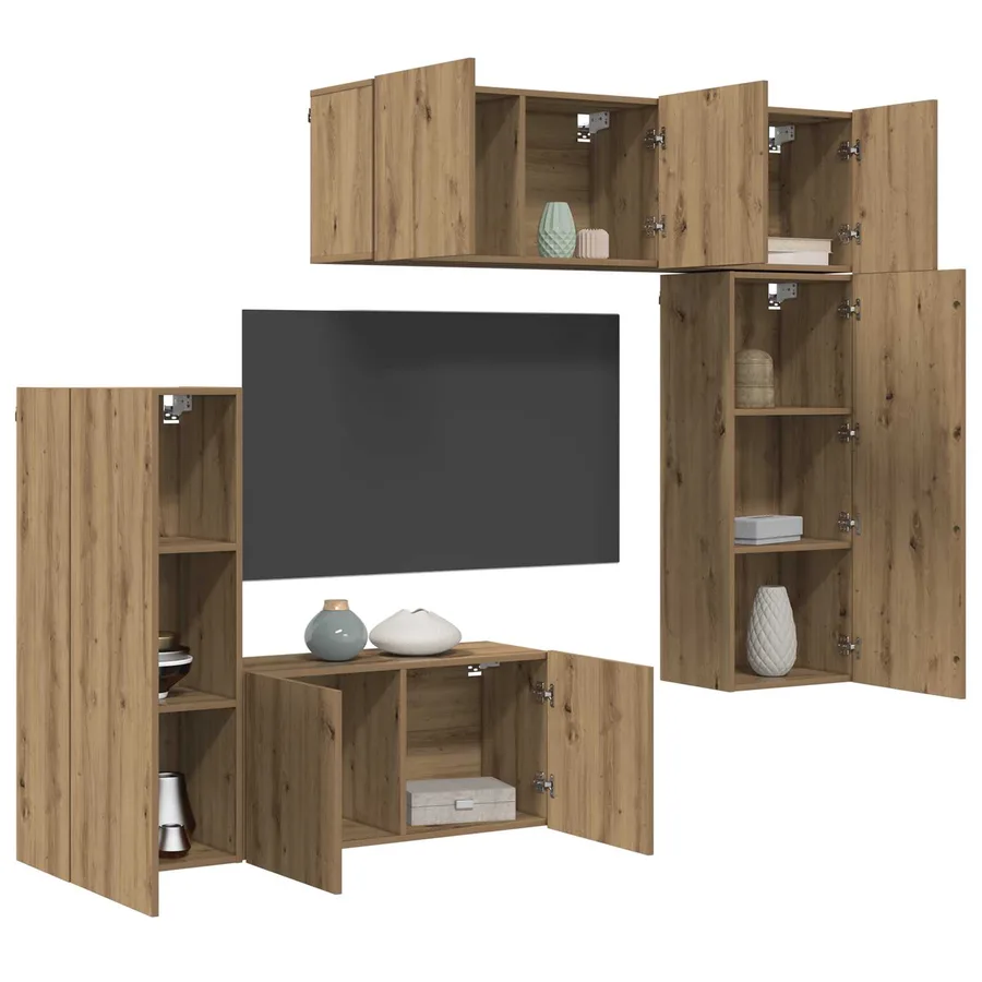 Unité murale de TV 5 pcs Chêne artisanal Bois d'ingénierie - 3
