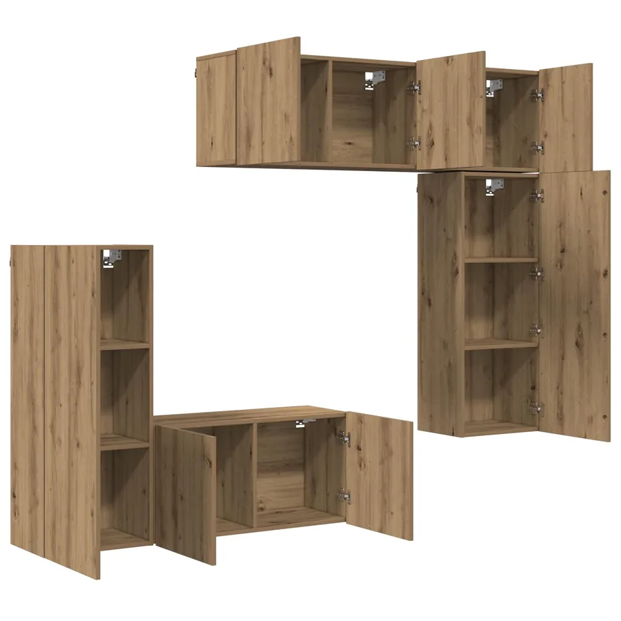 Unité murale de TV 5 pcs Chêne artisanal Bois d'ingénierie - 5