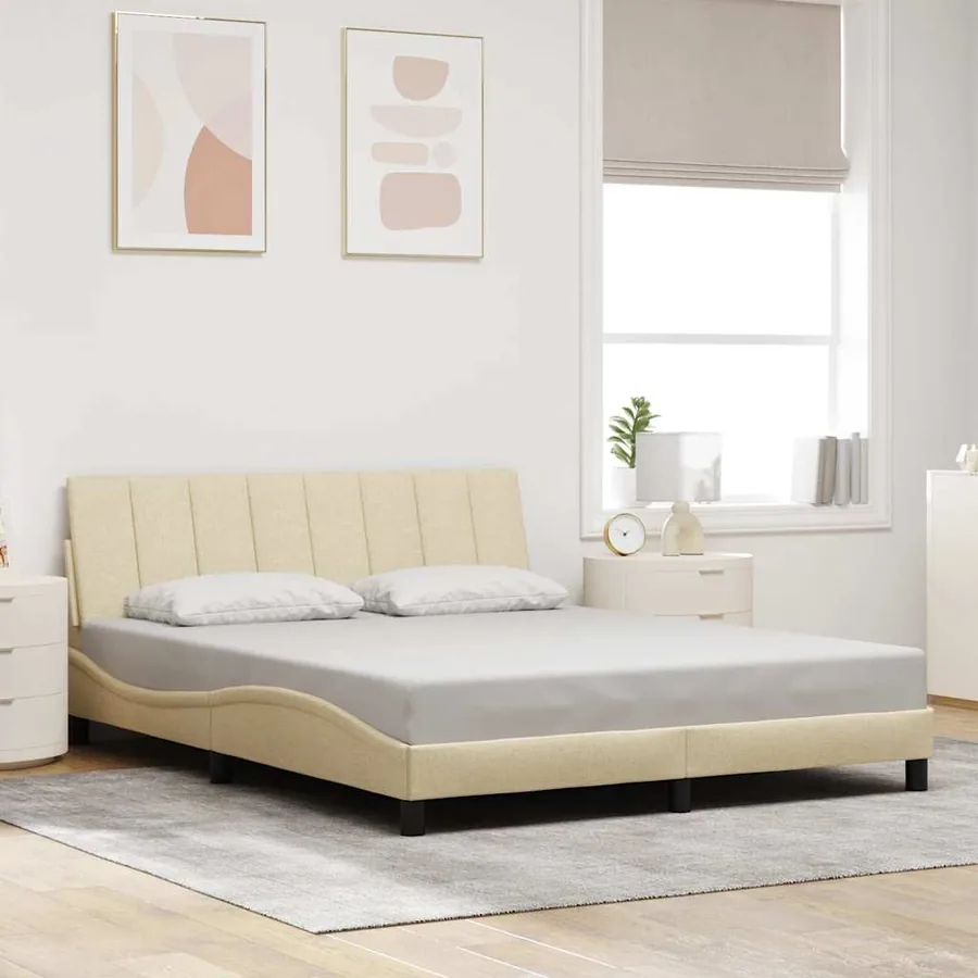 Cadre de lit sans matelas Hanko crème 160x200 cm tissu