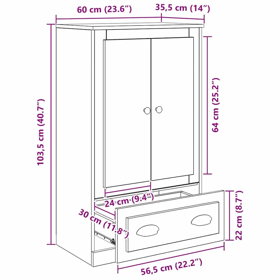 Haut Armoire Chêne artisanal 60 x 35,5 x 103,5 cm - 12