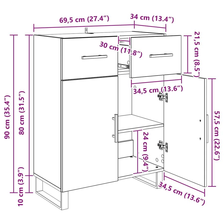 Buffet Chêne artisanal 69,5 x 34 x 90 cm Bois d'ingénierie - 13