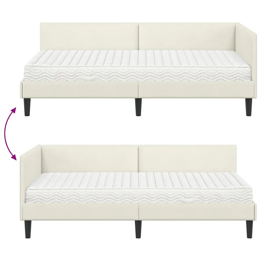 Cadre de lit d'angle avec matelas Autre 2 pcs Crème Velours - 12