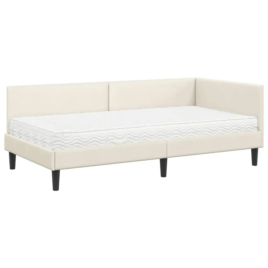 Cadre de lit d'angle avec matelas Autre 2 pcs Crème Velours - 4
