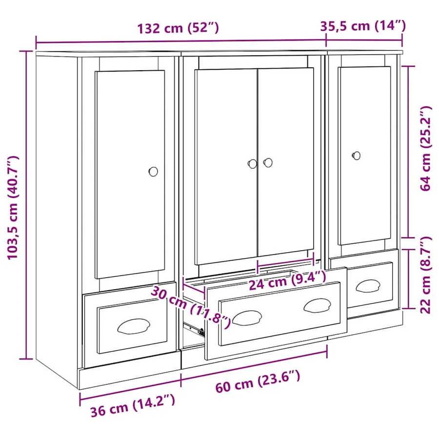 Haut Armoire 3 pcs Chêne artisanal 132 x 35,5 x 103,5 cm - 16