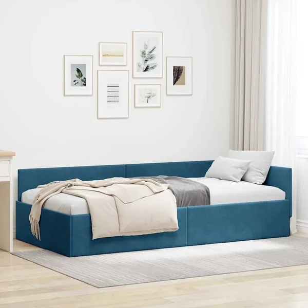 Cadre de lit d'angle Bleu 90 cm x 200 cm Velours