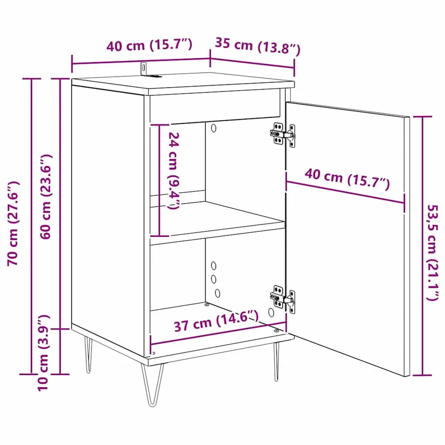 Buffet Chêne noir 40 x 35 x 70 cm Bois d'ingénierie - 16
