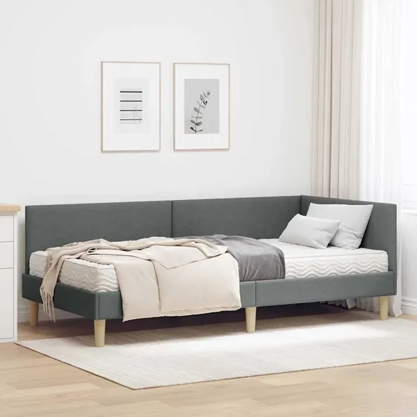 Cadre de lit d'angle avec matelas Autre 2 pcs Gris tissu