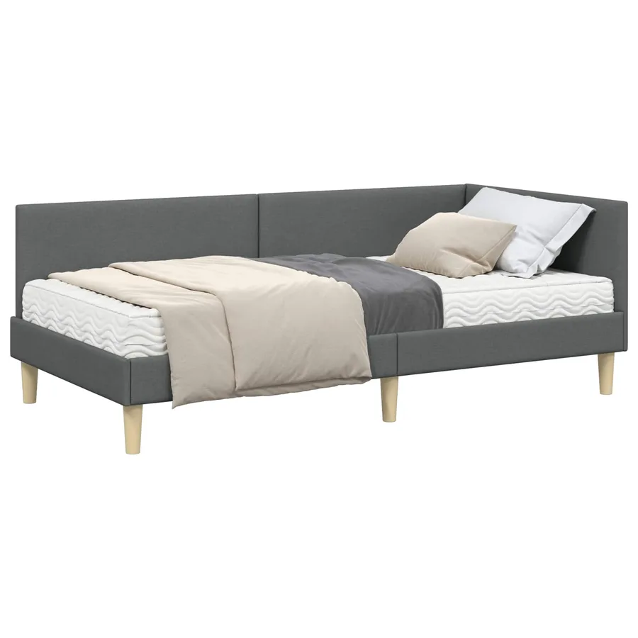 Cadre de lit d'angle avec matelas Autre 2 pcs Gris tissu - 2