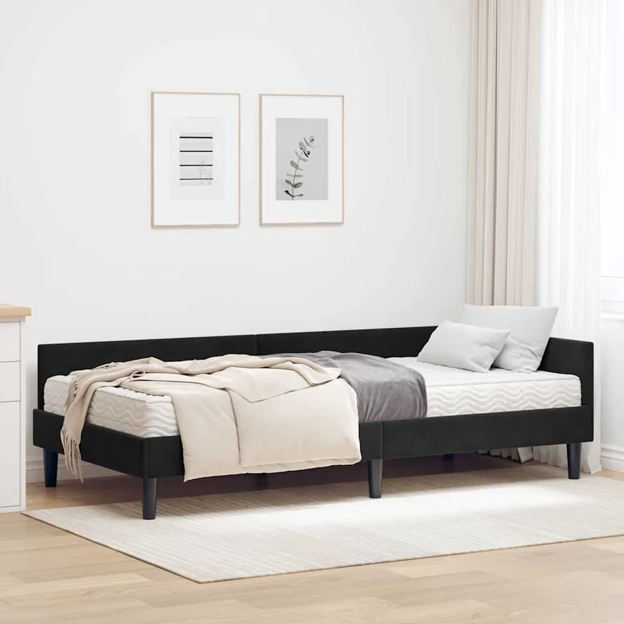 Cadre de lit d'angle avec matelas Autre 2 pcs Noir Velours