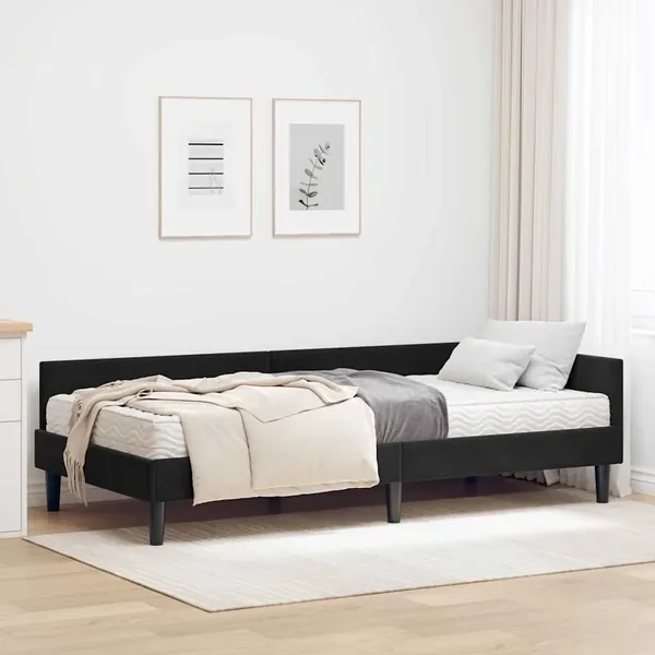 Cadre de lit d'angle avec matelas Autre 2 pcs Noir Velours