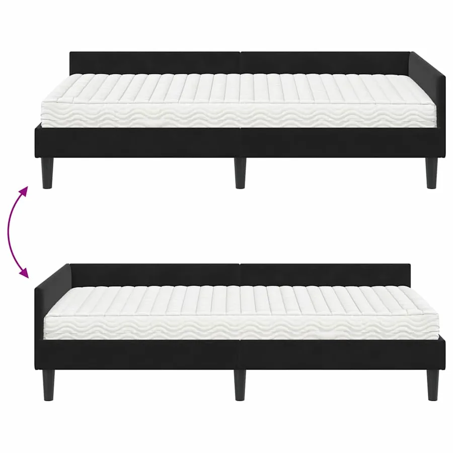 Cadre de lit d'angle avec matelas Autre 2 pcs Noir Velours - 12