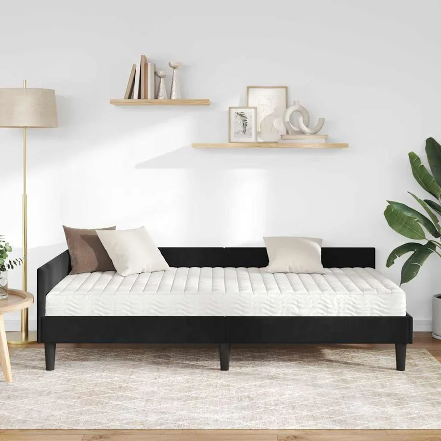 Cadre de lit d'angle avec matelas Autre 2 pcs Noir Velours - 3