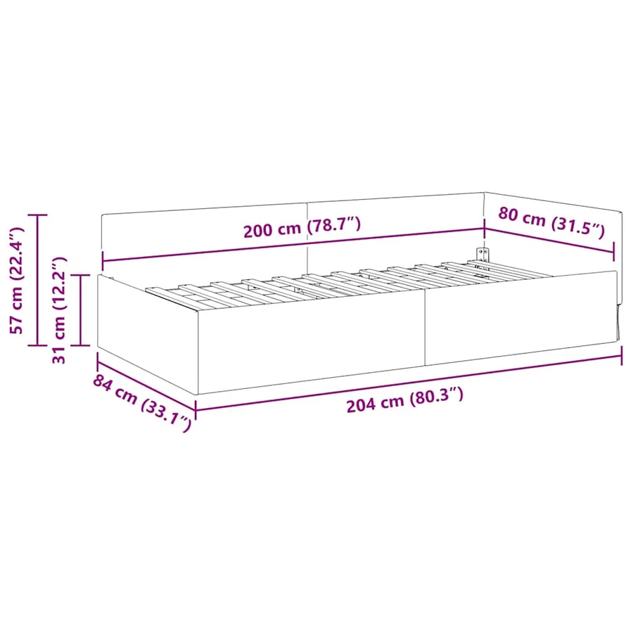 Cadre de lit d'angle Gris clair 80 cm x 200 cm Velours - 11