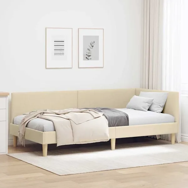 Cadre de lit d'angle Crème 80 cm x 200 cm Tissu et Contreplaqué