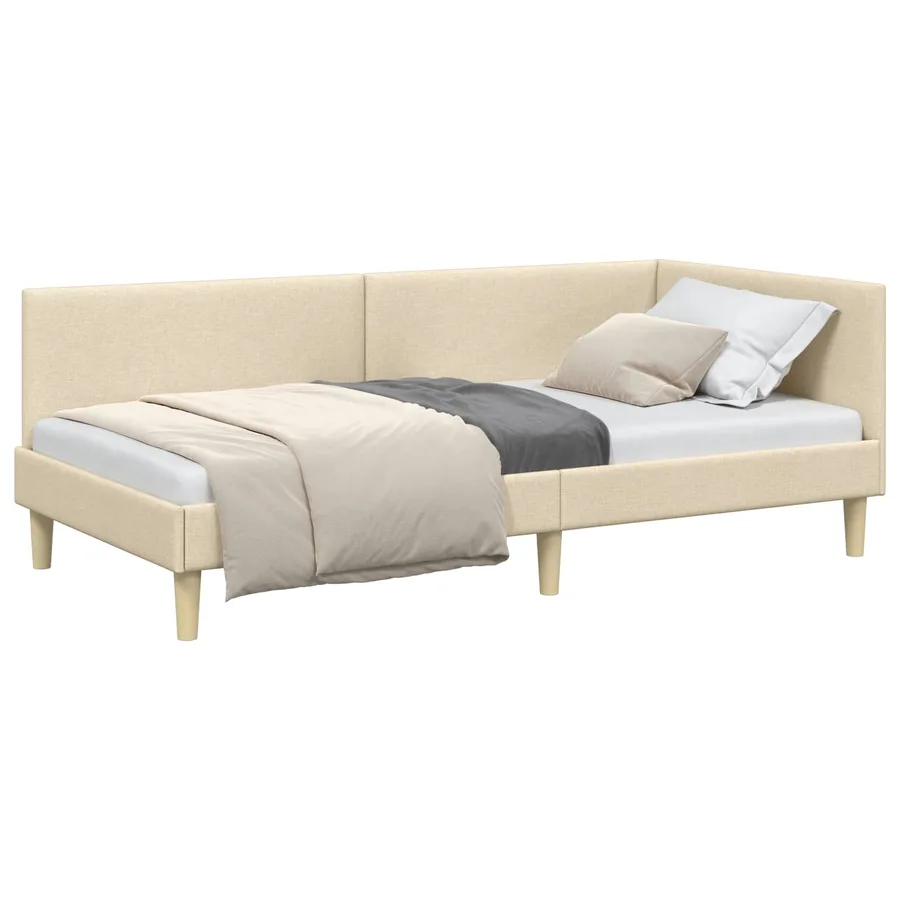 Cadre de lit d'angle Crème 80 cm x 200 cm Tissu et Contreplaqué - 2
