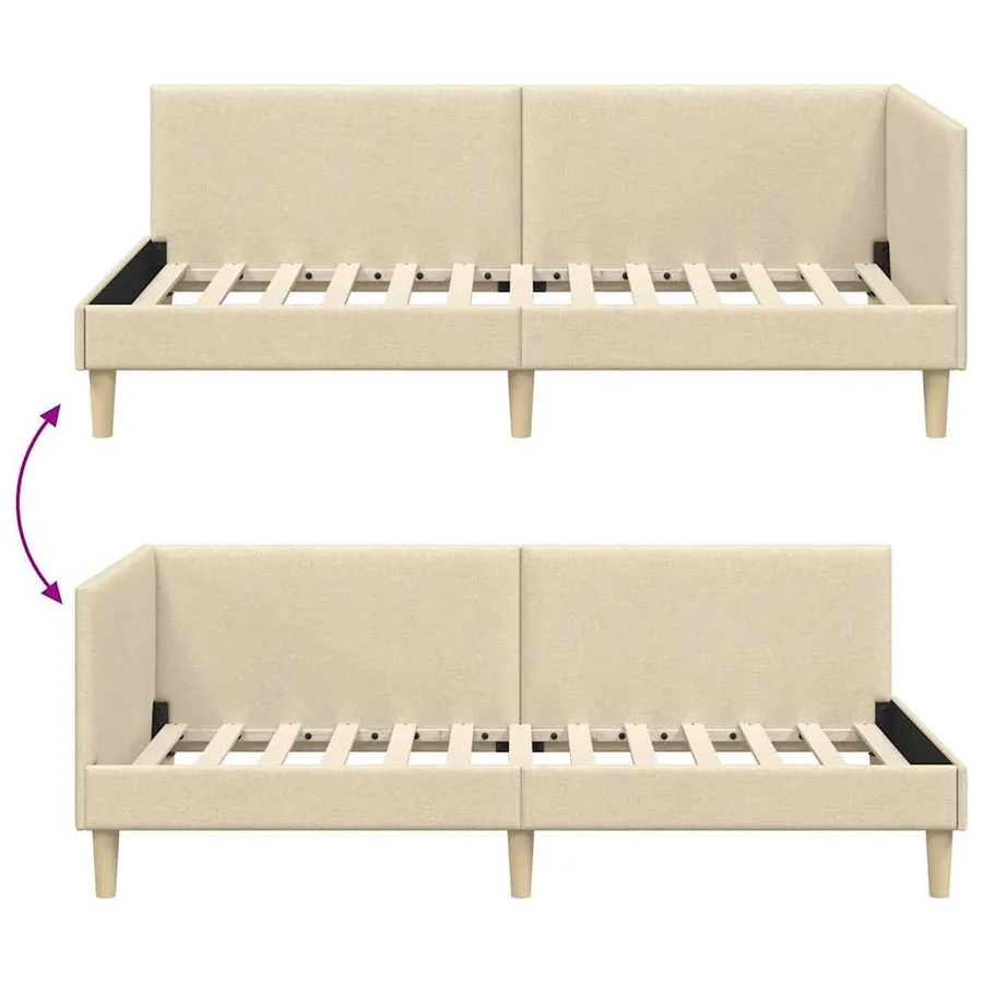 Cadre de lit d'angle Crème 80 cm x 200 cm Tissu et Contreplaqué - 9