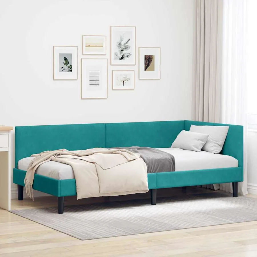 Cadre de lit d'angle Turquoise 90 cm x 200 cm Velours