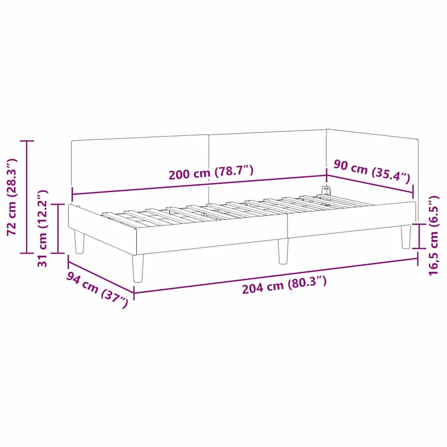 Cadre de lit d'angle Turquoise 90 cm x 200 cm Velours - 11