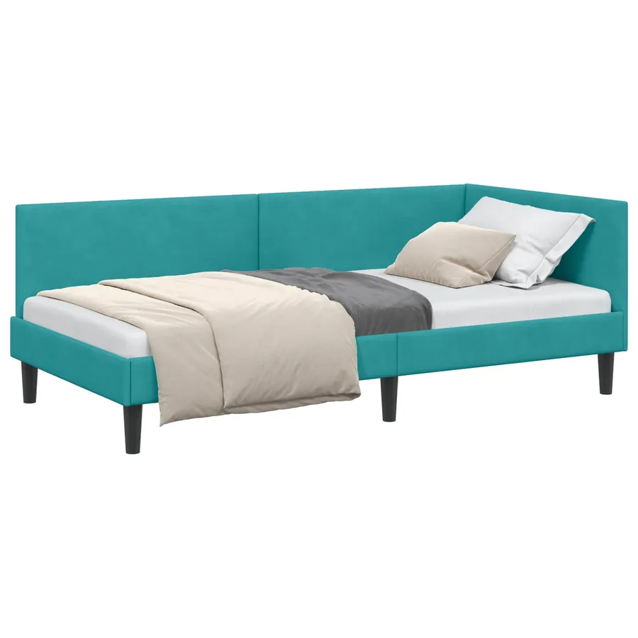 Cadre de lit d'angle Turquoise 90 cm x 200 cm Velours - 2