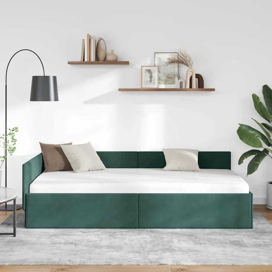 Cadre de lit d'angle Vert foncé 80 cm x 200 cm Velours - 3