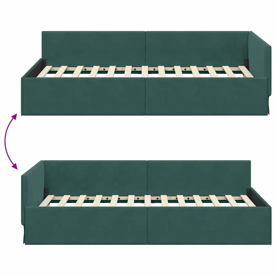 Cadre de lit d'angle Vert foncé 80 cm x 200 cm Velours - 9