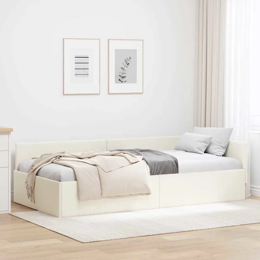 Cadre de lit d'angle Crème 80 cm x 200 cm Velours