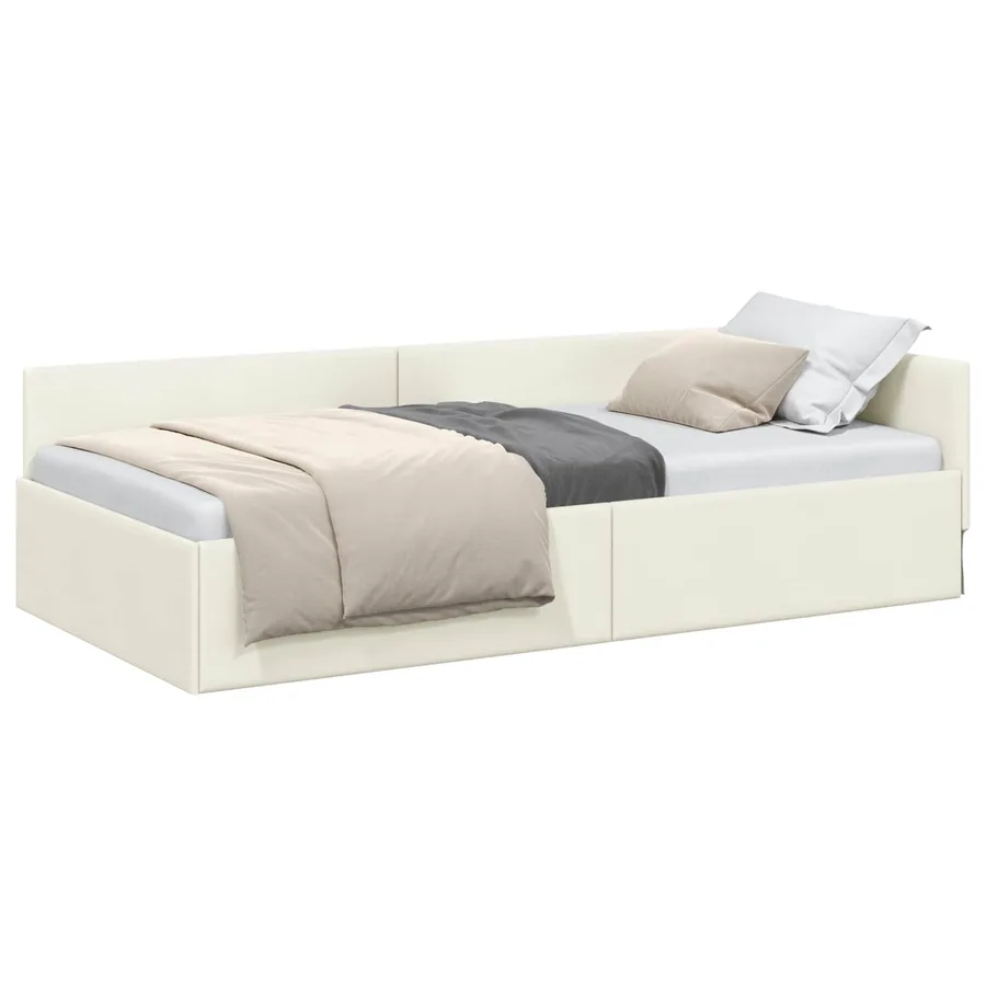 Cadre de lit d'angle Crème 80 cm x 200 cm Velours - 2