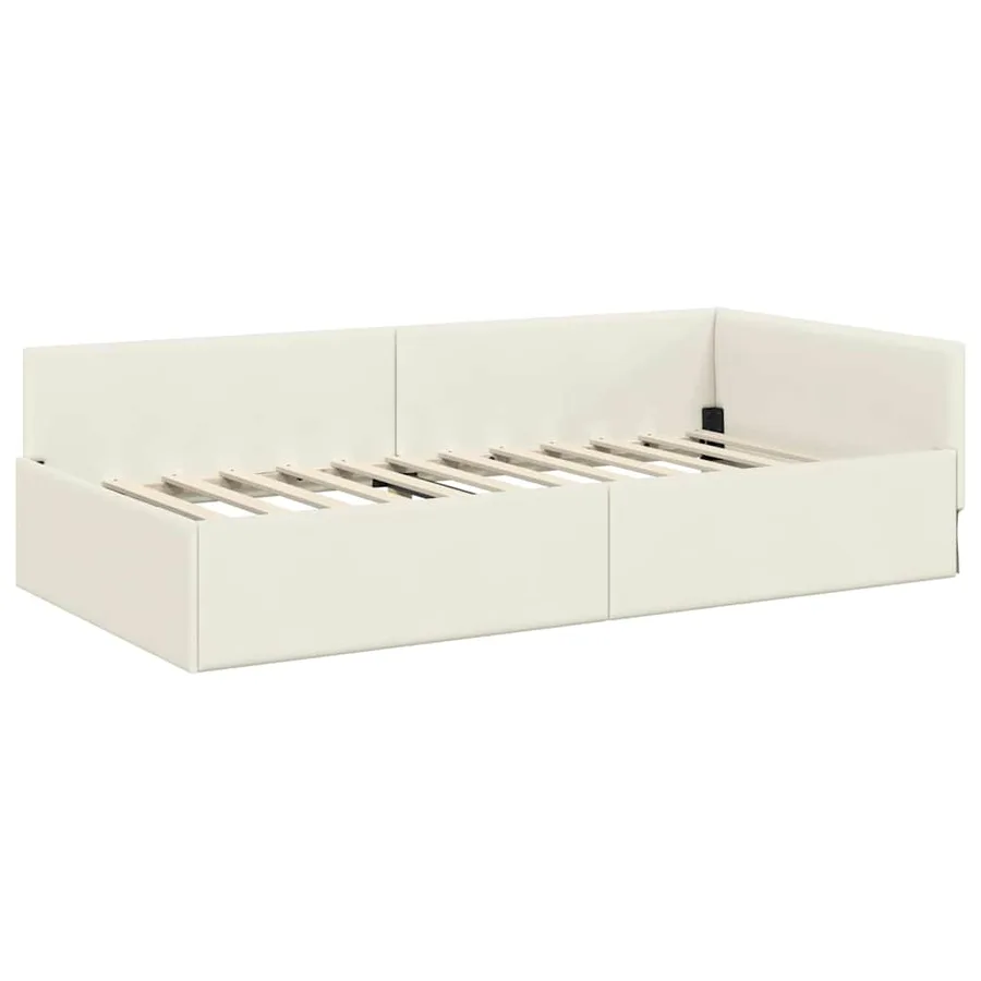 Cadre de lit d'angle Crème 80 cm x 200 cm Velours - 4