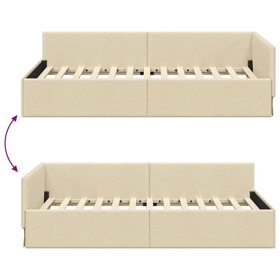 Cadre de lit d'angle Crème 90 cm x 200 cm tissu - 9