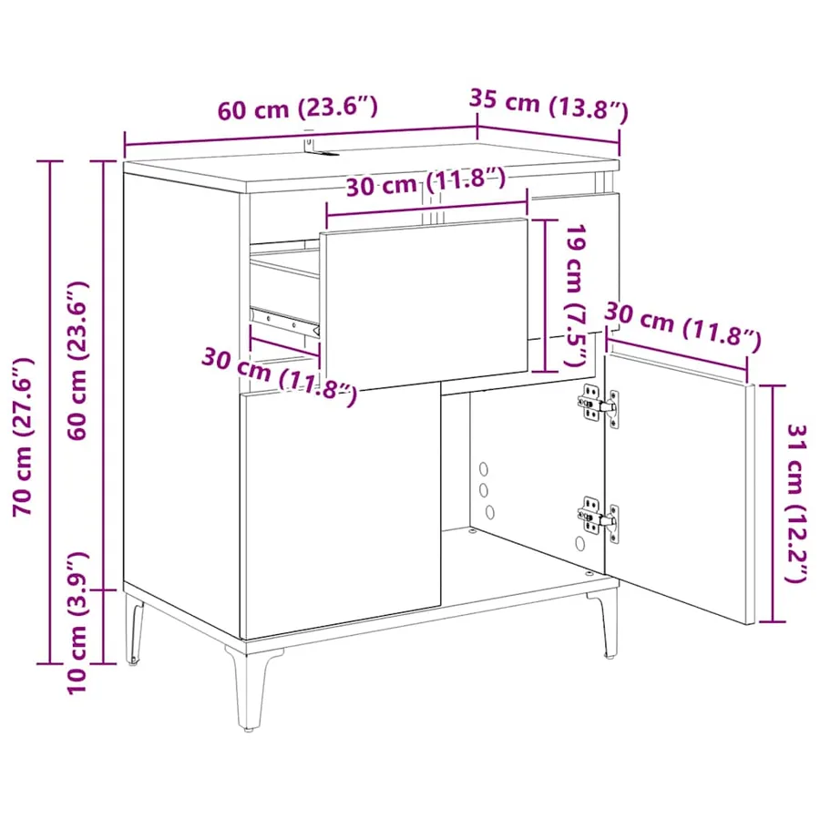 Buffet Chêne artisanal 60 x 35 x 70 cm Bois d'ingénierie et fer - 14