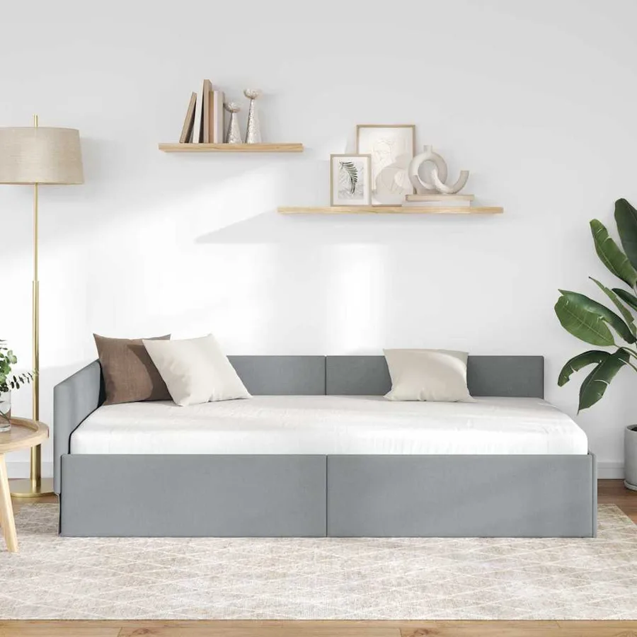 Cadre de lit d'angle Gris clair 90 cm x 190 cm tissu - 3